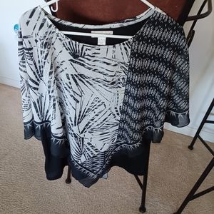 CJ Banks Womens Size XL Black Tank With Black & White Flowy V Overlay